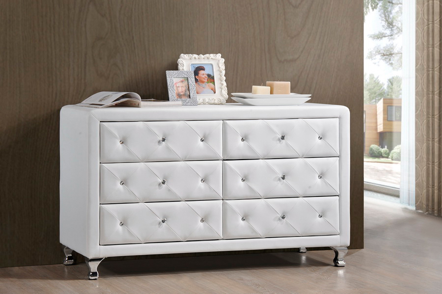 Baxton Studio Luminescence Wood Contemporary White Upholstered Dresser ...