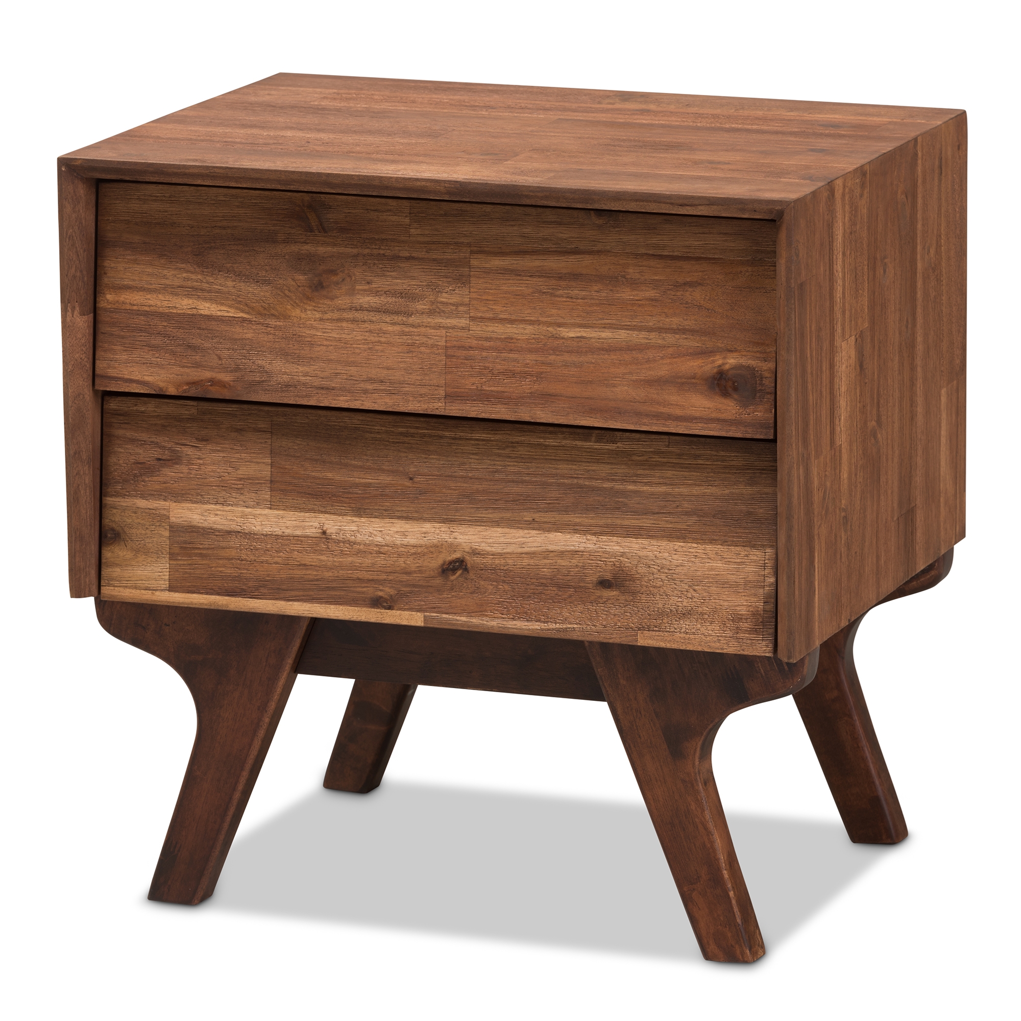 mid century modern 2 drawer nightstand