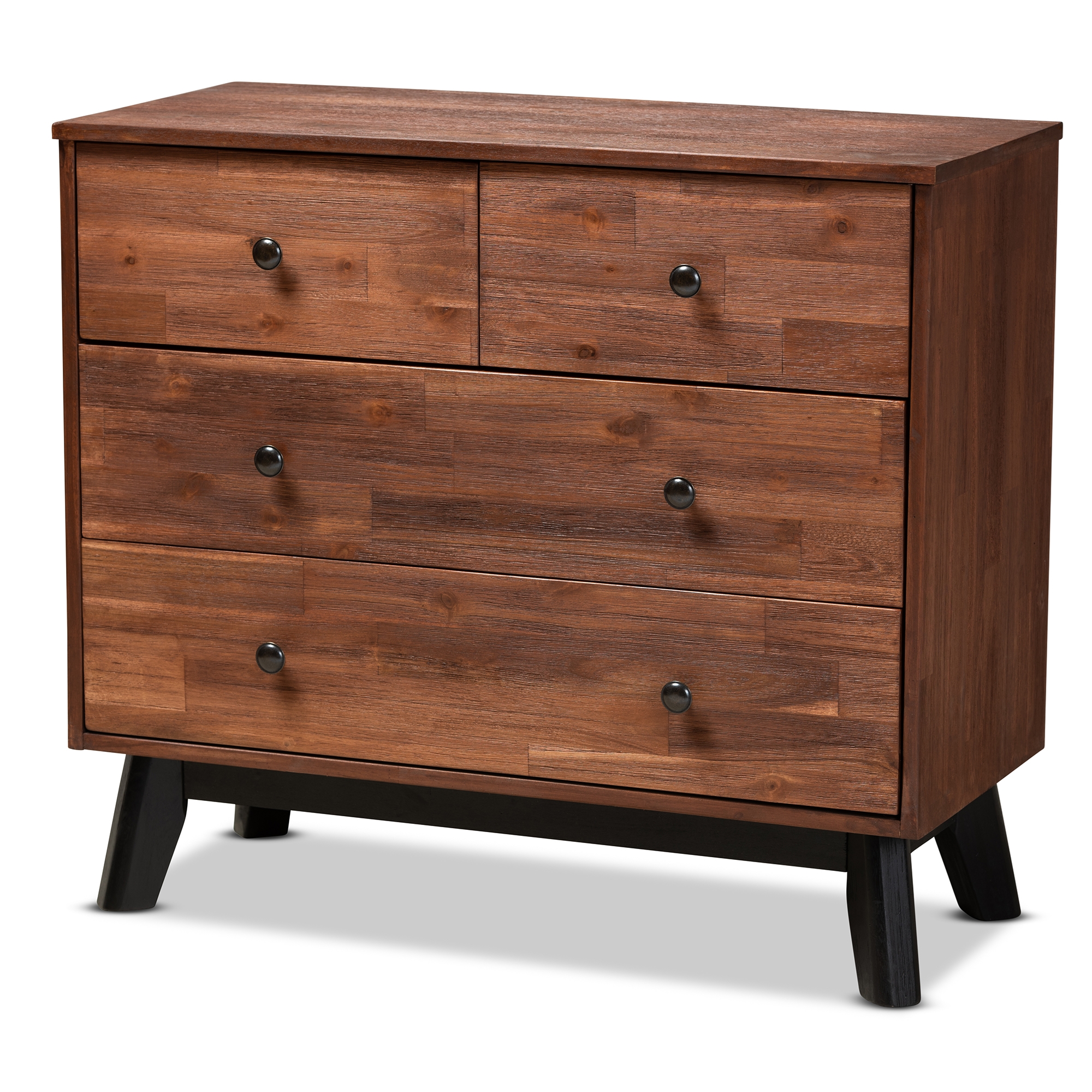 Baxton Studio Calla Modern And Contemporary Brown And Black Oak Finished 4 Drawer Wood Dresser