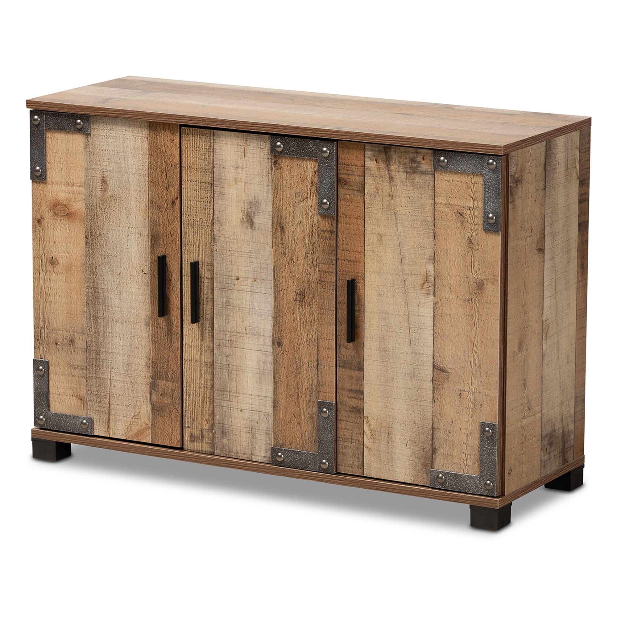 Baxton Studio Cyrille Modern And Contemporary Farmhouse Rustic Finished Wood 3 Door Shoe Cabinet