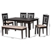 Baxton Studio Olympia Modern Beige Fabric and Espresso Brown Finished Wood 6-Piece Dining Set - BSORH386C-Sand/Dark Brown-6PC Dining Set