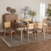 Baxton Studio Dannon Mid-Century Modern Grey Fabric and Natural Oak Finished Wood 7-Piece Dining Set - BSOCS001C-Natural Oak/Light Grey-7PC Dining Set