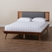 Baxton Studio Delfina Mid-Century Modern Dark Grey Fabric and Walnut Brown Finished Wood Full Size Platform Bed - BSOMG0005-1/0004-Rattan-Full