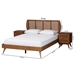Baxton Studio Asami Mid-Century Modern Walnut Brown Finished Wood and Woven Rattan Full Size 3-Piece Bedroom Set - BSOAsami-Ash Walnut Rattan-Full 3PC Bedroom Set