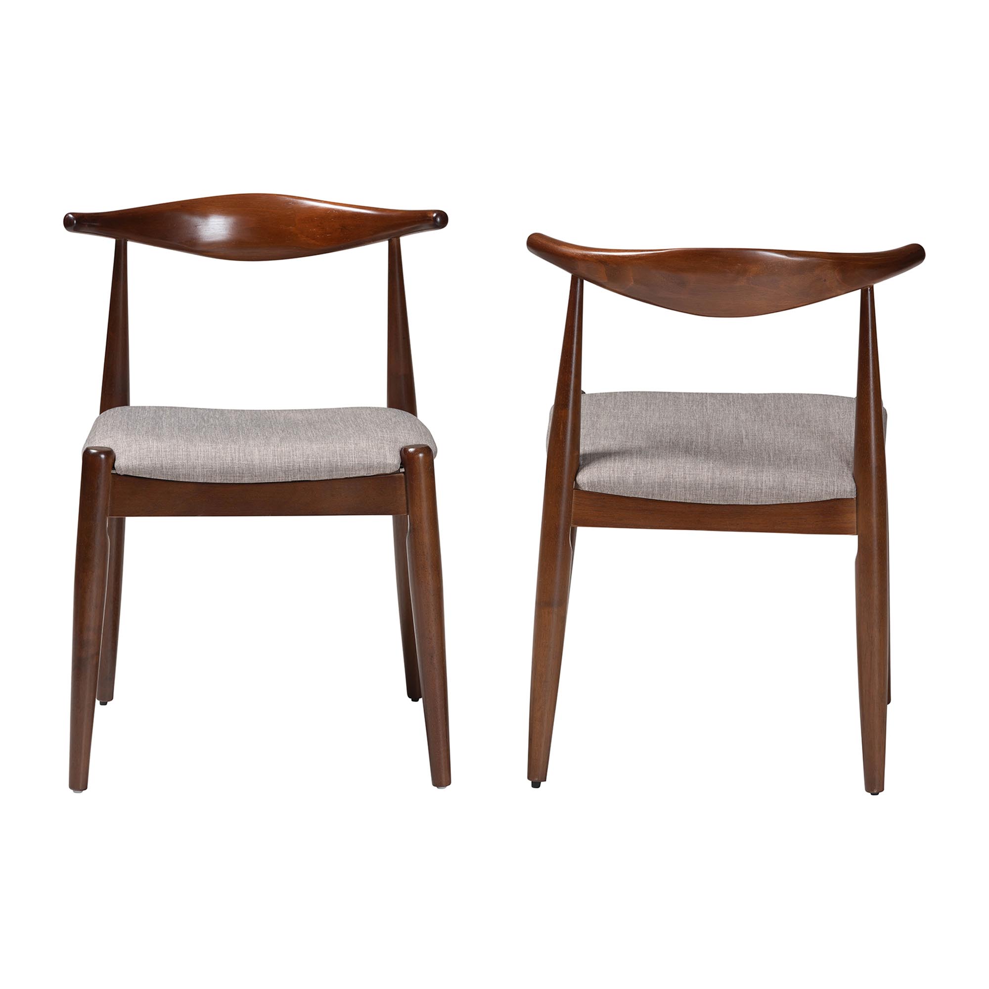 Baxton Studio Amato Mid-Century Modern Light Gray Fabric Upholstered Walnut Finished Wood Dining Chair Set of 2 Affordable modern furniture in Chicago, classic dining room furniture, modern dining chairs, cheap dining chairs