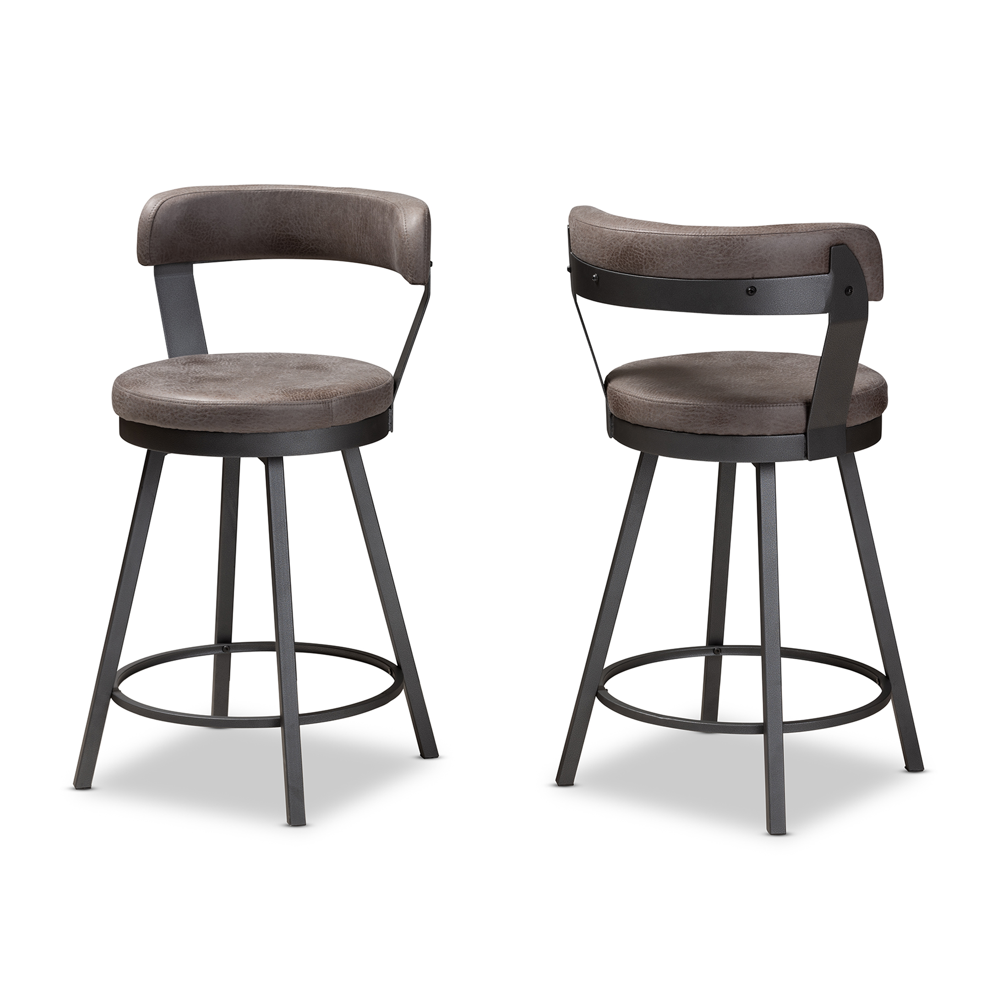 Baxton Studio Arcene Rustic and Industrial Grey Fabric Upholstered 2-Piece Counter Stool Set Affordable modern furniture in Chicago, classic bar furniture, modern stool, cheap pub stools