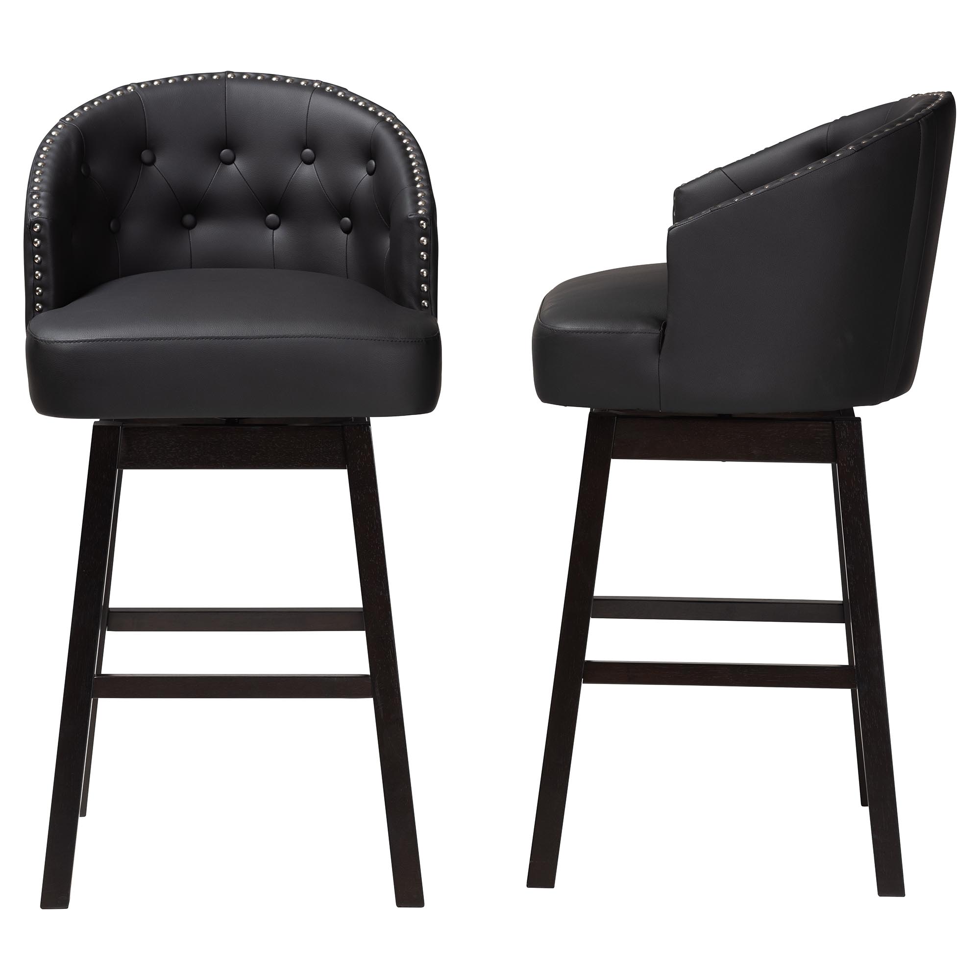 Baxton Studio Avril Modern and Contemporary Black Faux Leather Tufted Swivel Barstool with Nail heads Trim Affordable modern furniture in Chicago, Classic Bar Furnitur, Modern Bar Stool, cheap Bar Stools