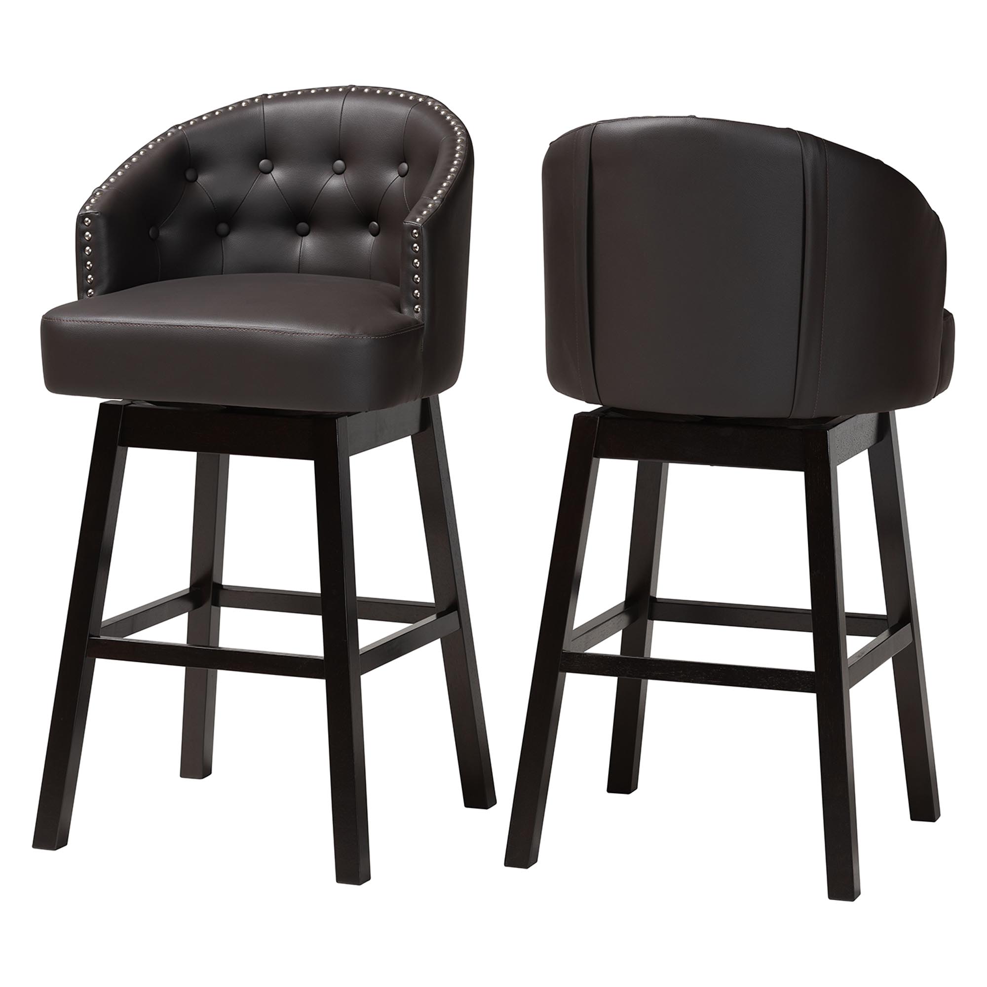 Baxton Studio Avril Modern and Contemporary Brown Faux Leather Tufted Swivel Barstool with Nail heads Trim Affordable modern furniture in Chicago, Classic Bar Furnitur, Modern Bar Stool, cheap Bar Stools