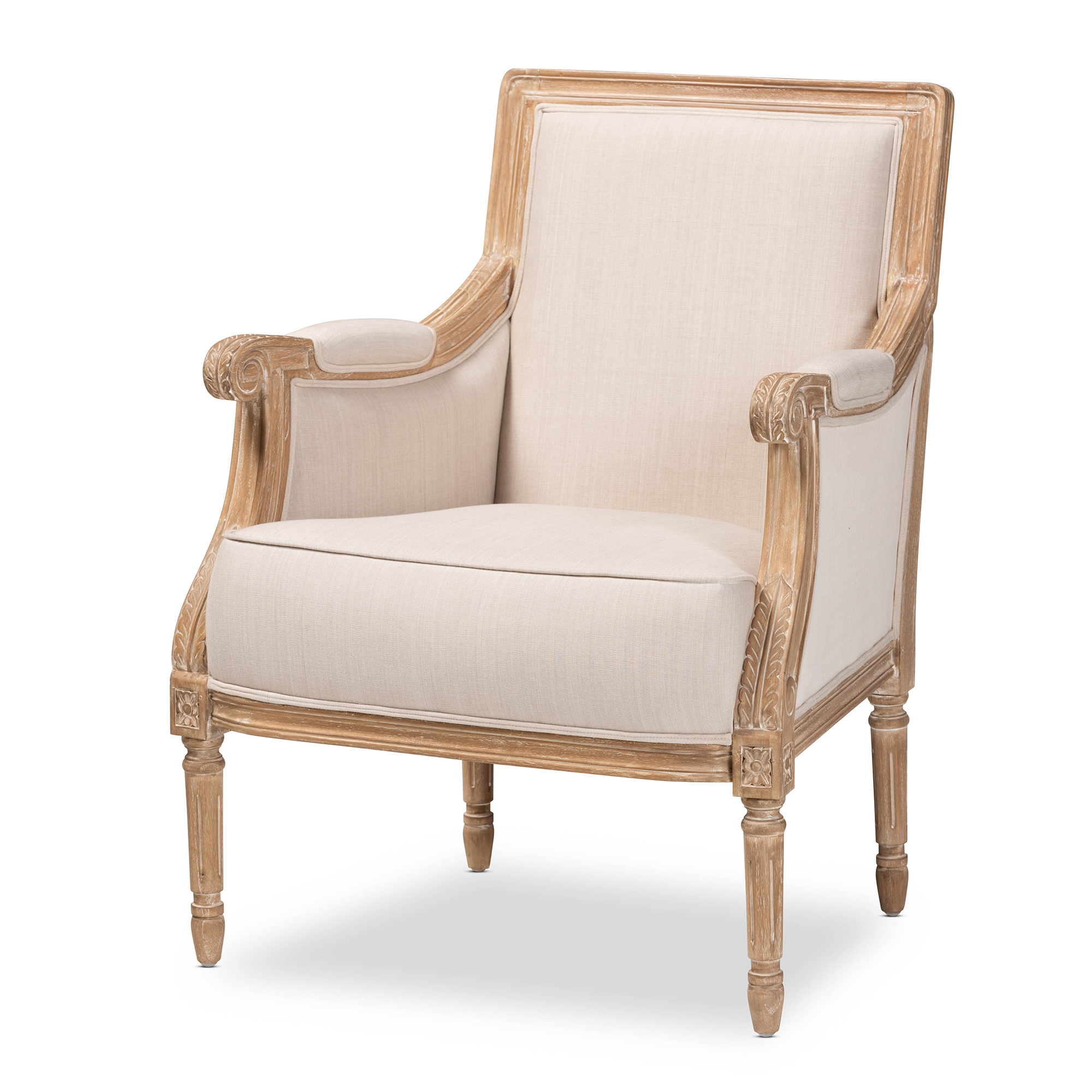 Baxton Studio Chavanon Wood & Light Beige Linen Traditional French Accent Chair Affordable modern furniture in Chicago,Chavanon Wood &  Light Beige Linen Traditional French Accent Chair, Living Room Furniture Chicago