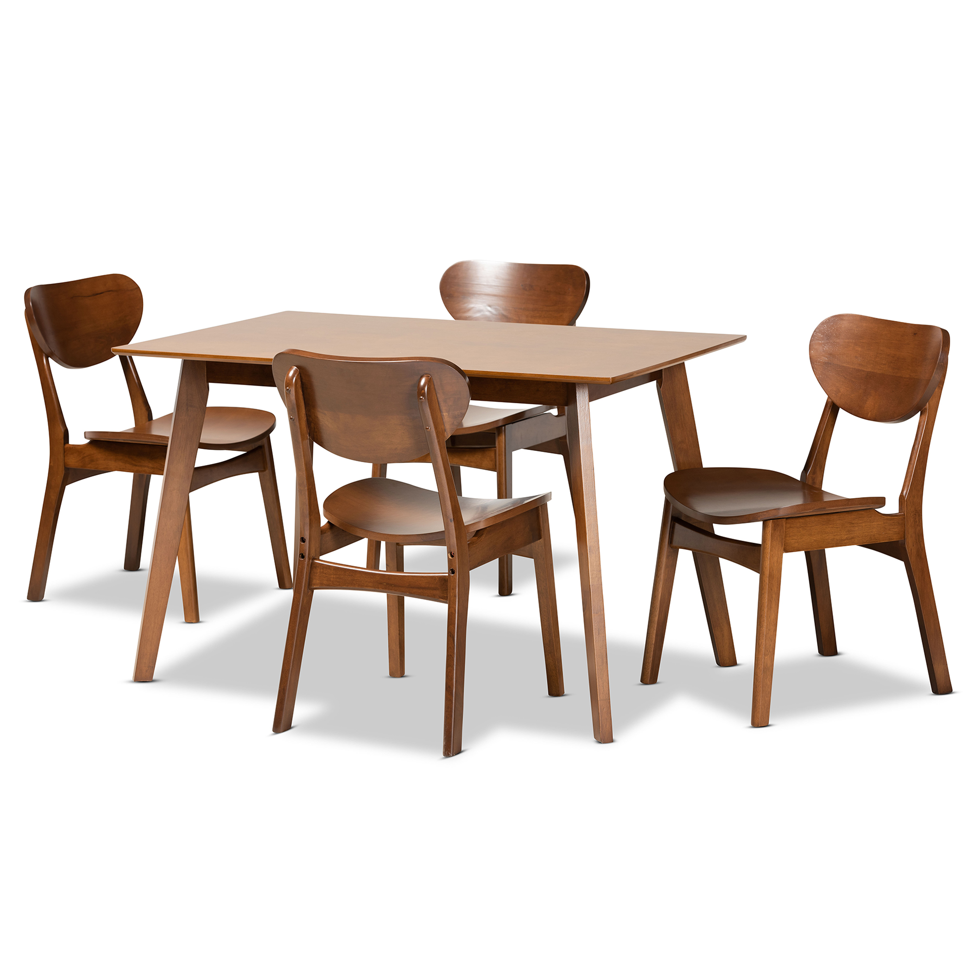 Baxton Studio Katya Mid-Century Modern Walnut Brown Finished Wood 5-Piece Dining Set Affordable modern furniture in Chicago, classic dining room furniture, modern dining sets, cheap dining sets