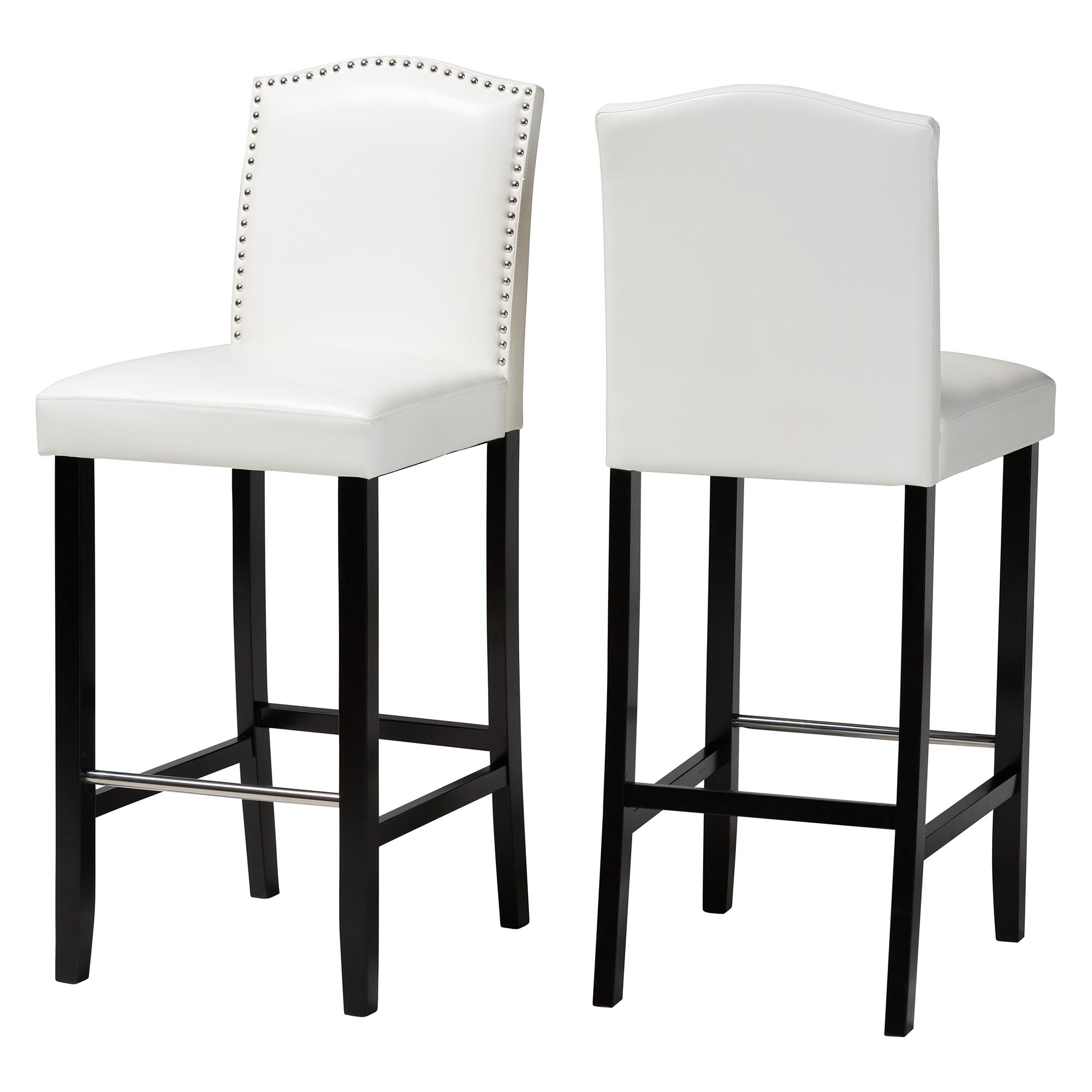 Baxton Studio Libra White Modern Bar Stool with Nail Head Trim (Set of 2) Affordable modern furniture in Chicago, Baxton Studio Libra White Modern Bar Stool with Nail Head Trim,  Bar Furniture  Chicago