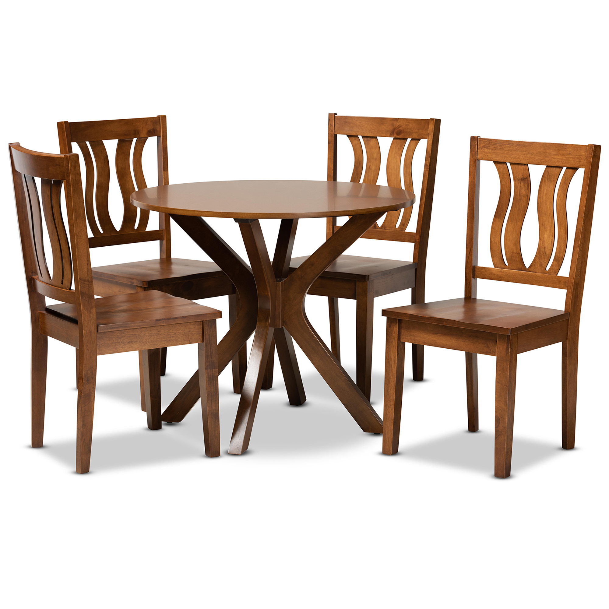 Baxton Studio Mare Modern and Contemporary Transitional Walnut Brown Finished Wood 5-Piece Dining Set Affordable modern furniture in Chicago, classic dining room furniture, modern dining sets, cheap dining sets