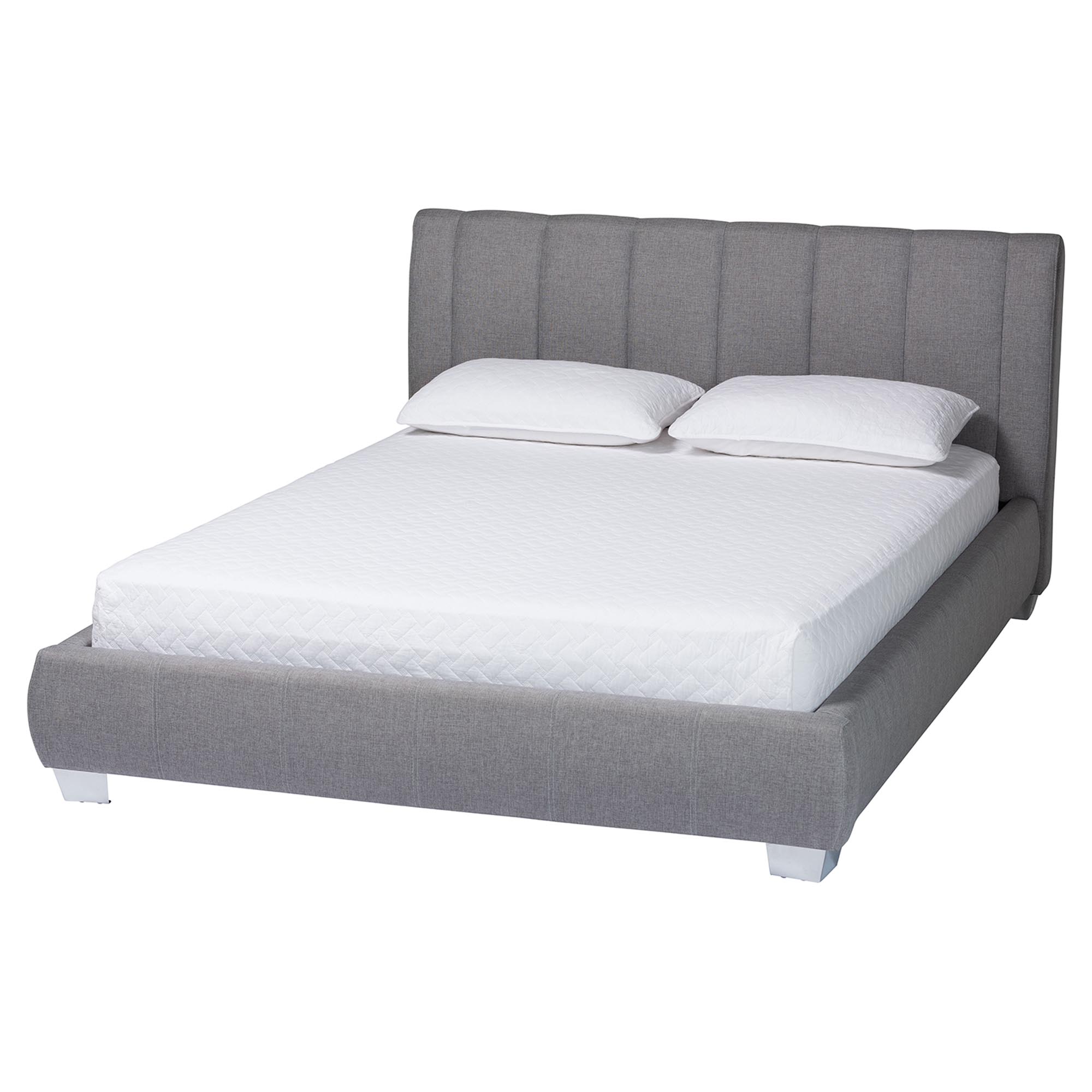 Baxton Studio Marzenia Wood and Grey Fabric Contemporary Queen-Size Bed Affordable modern furniture in Chicago, Marzenia Wood Contemporary Queen-Size Bed, Bedroom Furniture Chicago