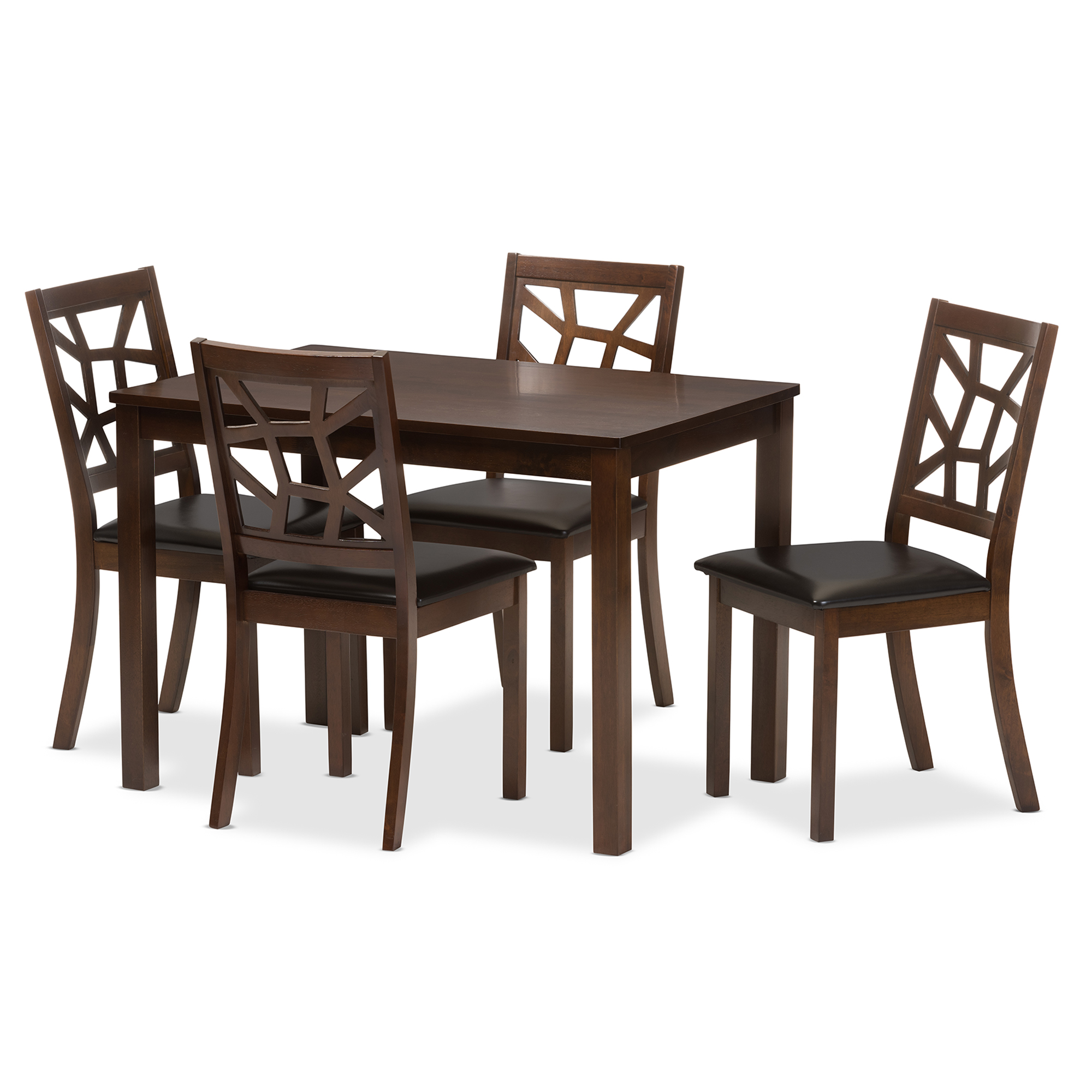 Baxton Studio Mozaika Black Leather Contemporary 5-Piece Dining Set Contemporary Dining /Black/Leather/Set/Discount/Chair