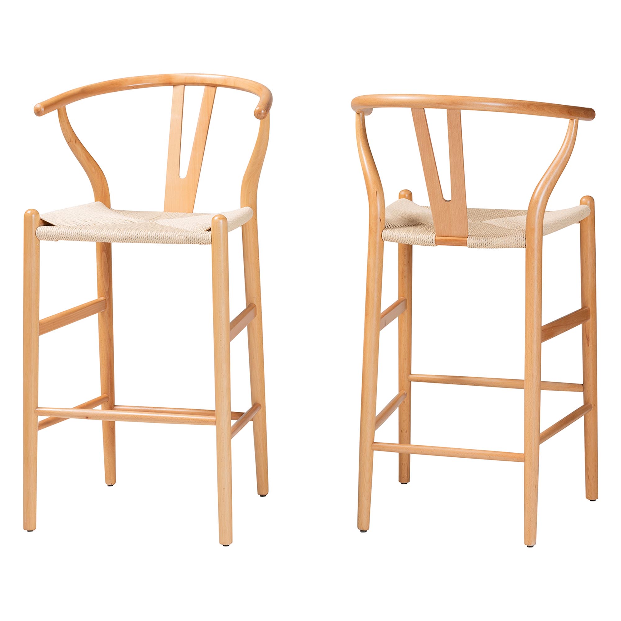 Baxton Studio Paxton Modern and Contemporary Natural Brown Finished Wood 2-Piece Bar Stool Set Affordable modern furniture in Chicago, classic bar furniture, modern bar stools, cheap bar stools