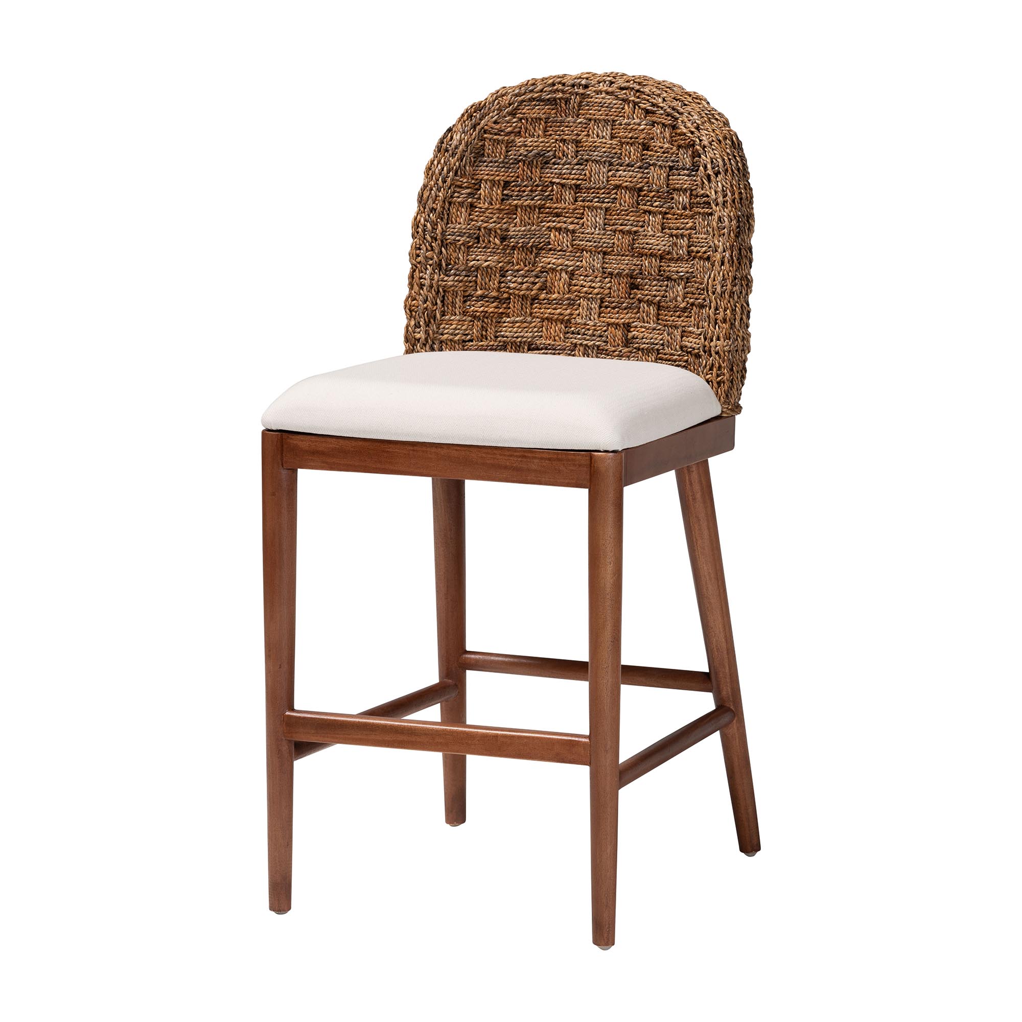 bali & pari Denver Modern Bohemian Walnut Brown Finished Acacia Wood and Seagrass Counter Stool Affordable modern furniture in Chicago, classic bar furniture, modern counter stools, cheap counter stools