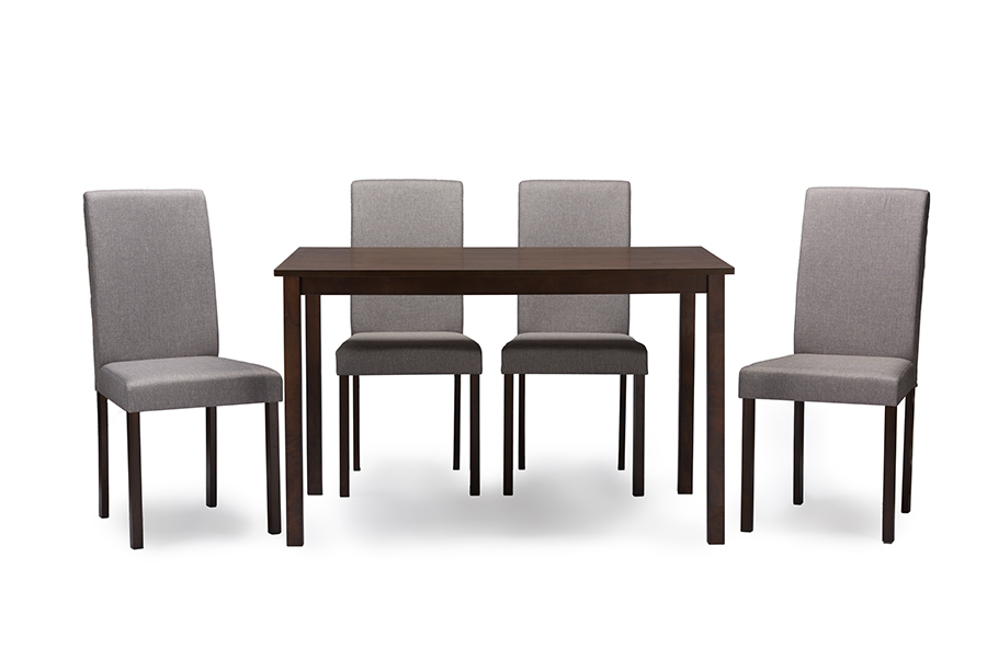 Baxton Studio Andrew Contemporary Espresso Wood Grey Fabric 5PC Dining Set