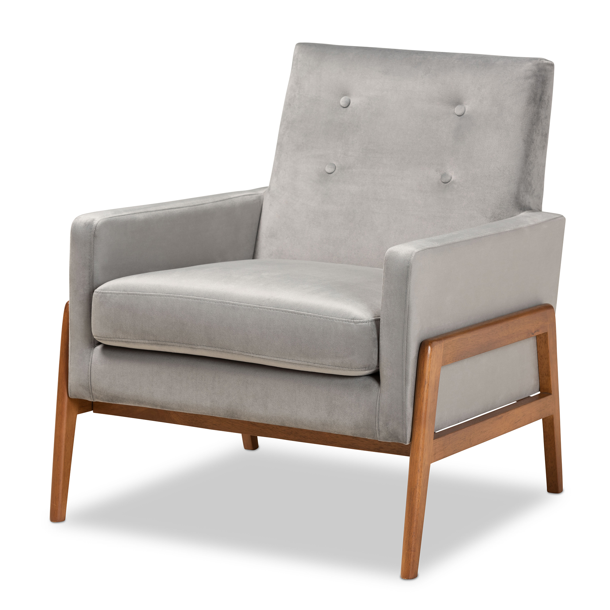 Baxton Studio Sigrid Mid-Century Modern Light Grey Fabric Upholstered Antique Oak Finished Wood Armchair