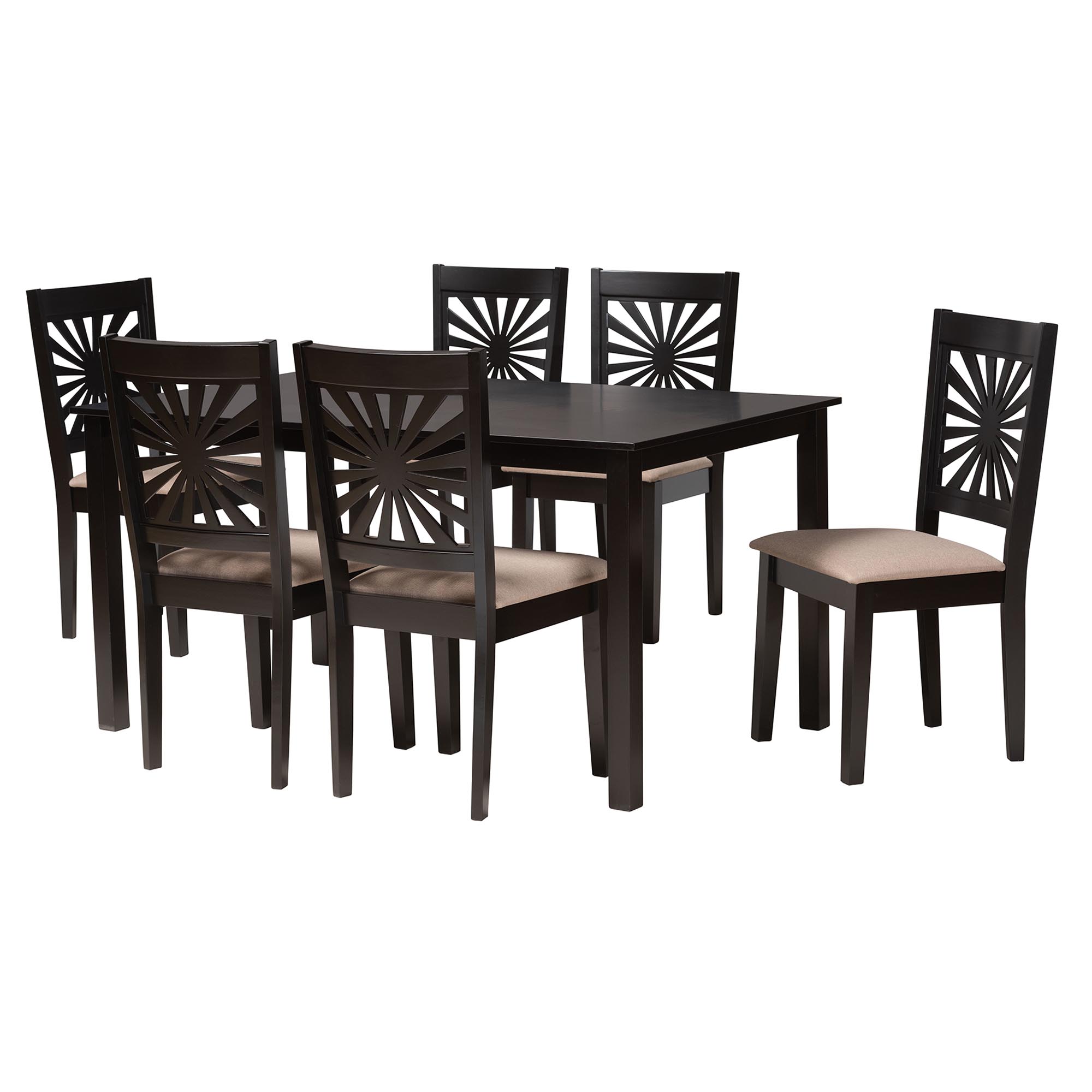 Baxton Studio Mozaika Wood & Leather Contemporary 7-Piece Dining Set -  PCH305SQ (S3)/PCH 6339-DC(6)