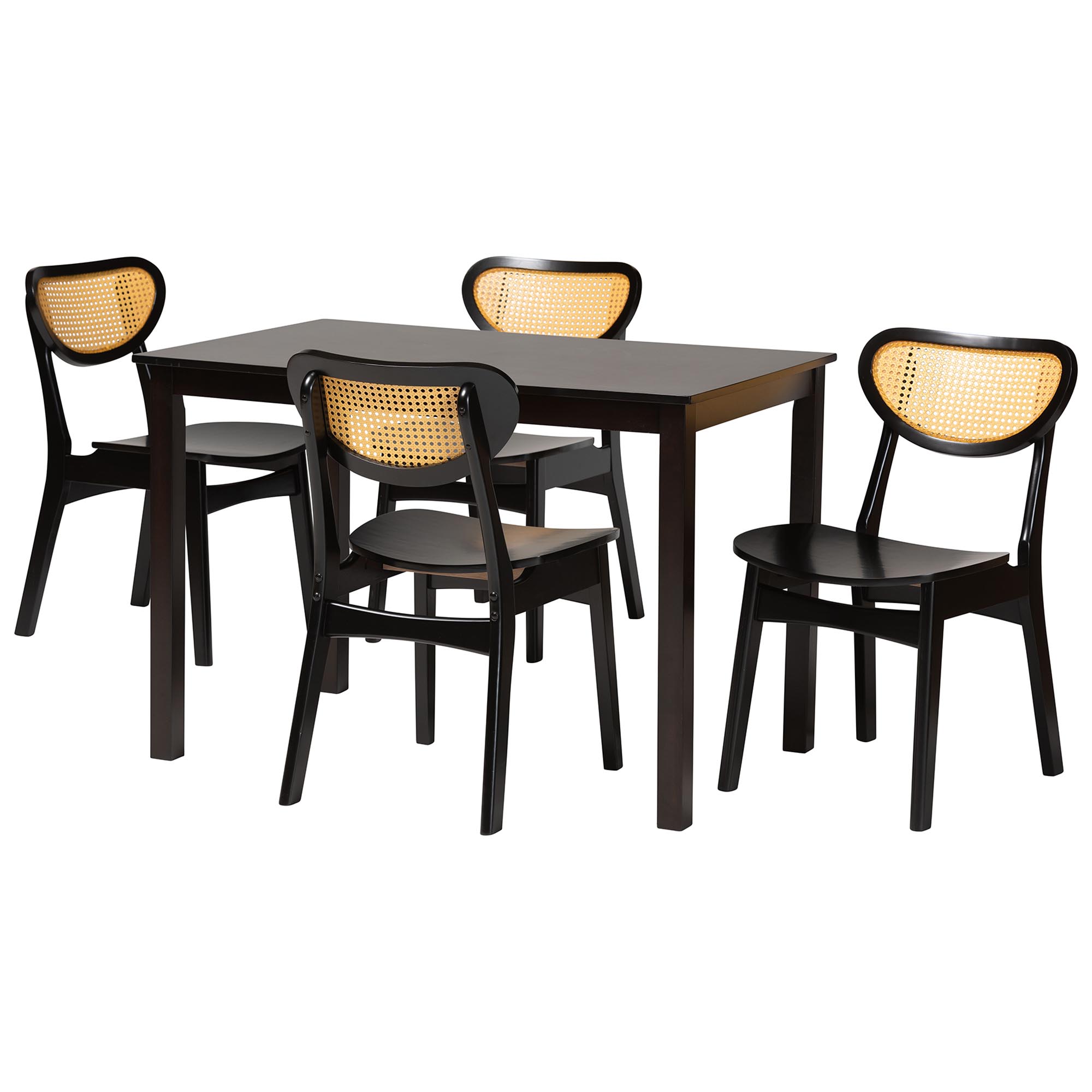 BAXTON STUDIO Fiesta-Latte/Coffee Oak-5PC Dining Set BRITTE MID-CENTURY  MODERN FABRIC UPHOLSTERED FIVE PIECE WOOD