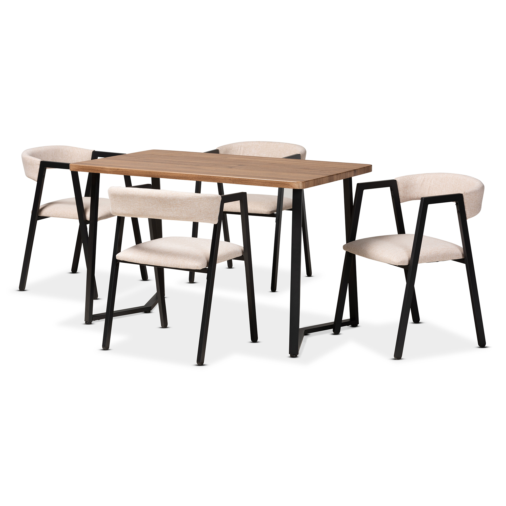 Baxton Studio Delgado Modern and Contemporary Beige Fabric Upholstered and Black Metal 5-Piece Dining Set