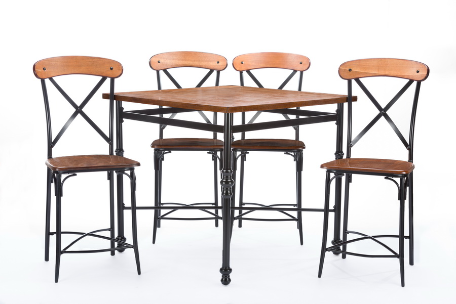 Baxton Studio Broxburn Light Brown Wood & Metal 5-Piece Pub Set