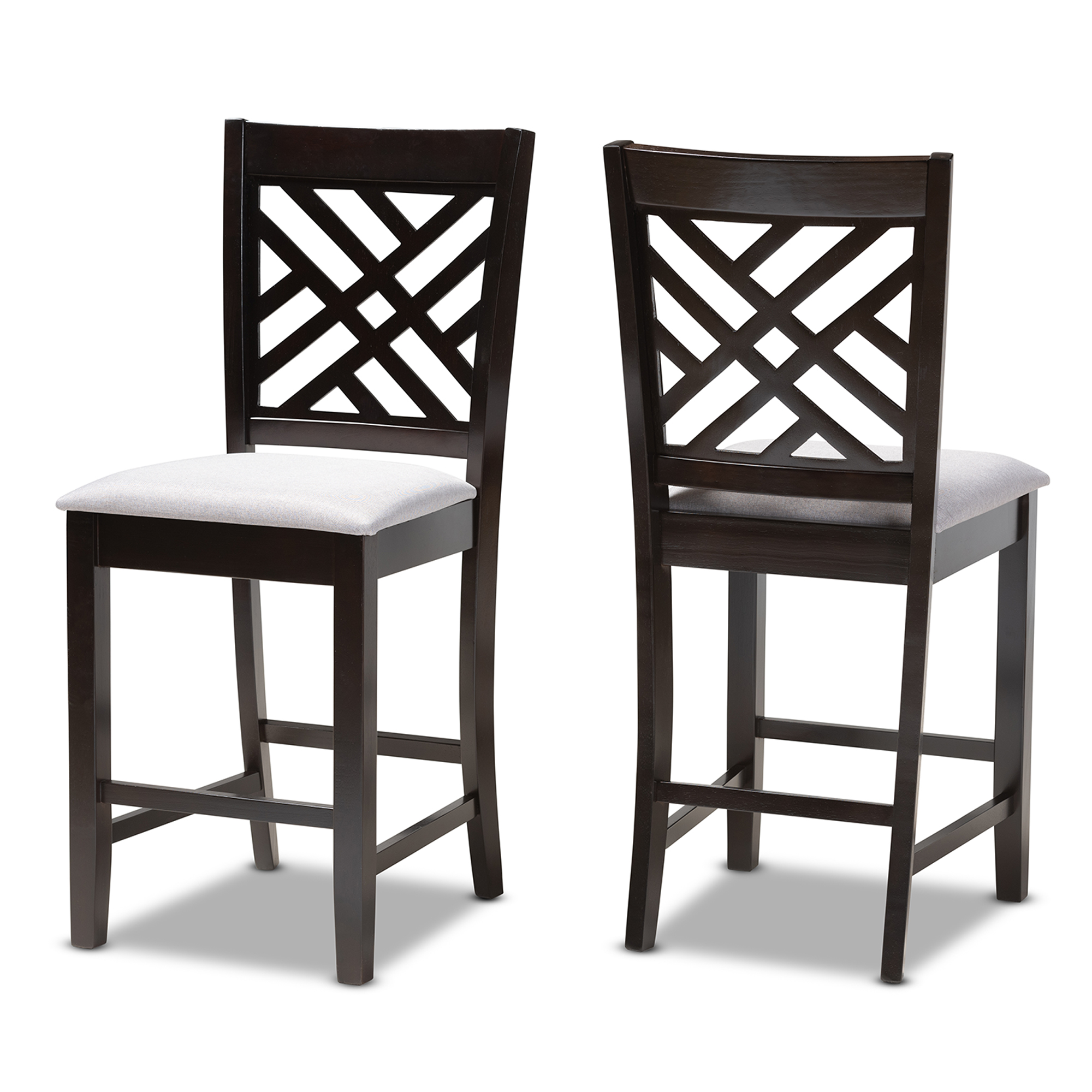 Baxton Studio Caron Modern and Contemporary Gray Fabric Upholstered Espresso Brown Finished Wood Counter Height Pub Chair Set of 2 Affordable modern furniture in Chicago, classic bar furniture, modern counte stools, cheap counter stools