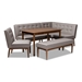 Baxton Studio Arvid Mid-Century Modern Gray Fabric Upholstered 5-Piece Wood Dining Nook Set - BSOBBT8051-Grey/Walnut-5PC Dining Nook Set