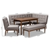 Baxton Studio Arvid Mid-Century Modern Gray Fabric Upholstered 5-Piece Wood Dining Nook Set - BSOBBT8051-Grey/Walnut-5PC Dining Nook Set