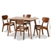 Baxton Studio Katya Mid-Century Modern Walnut Brown Finished Wood 5-Piece Dining Set - BSORH378C-Walnut-5PC Dining Set