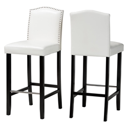 Baxton Studio Libra White Modern Bar Stool with Nail Head Trim (Set of 2) Affordable modern furniture in Chicago, Baxton Studio Libra White Modern Bar Stool with Nail Head Trim,  Bar Furniture  Chicago