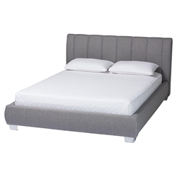 Baxton Studio Marzenia Wood and Grey Fabric Contemporary Queen-Size Bed Affordable modern furniture in Chicago, Marzenia Wood Contemporary Queen-Size Bed, Bedroom Furniture Chicago