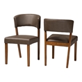 Baxton Studio Montreal Mid-Century Dark Walnut Wood Grey Faux Leather Dining Chairs Dining Chairs/Light Brown/ Mid-Century/Wood/Faux Leather/Grey