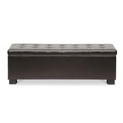 Baxton Studio Roanoke Ottoman-Brown Storage, Ottoman, Contemporary, Black, Leather, Wood 