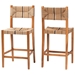 bali & pari Prita Bohemian Paper Loom and Natural Mahogany Wood 2-Piece Bar Stool Set - BSOBC-02-Parekesit-Wood/Brown-BS