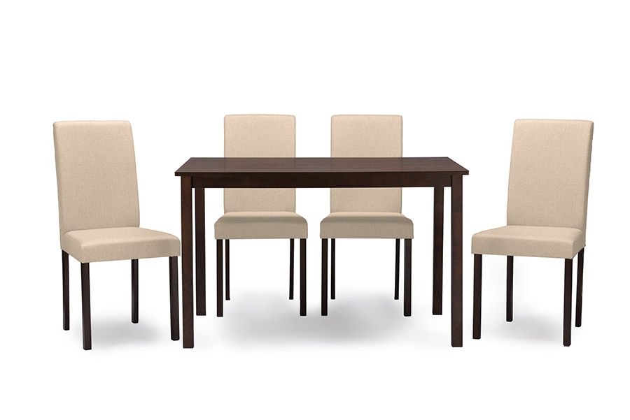 Baxton Studio Andrew Contemporary Espresso Wood Beige Fabric 5 PC Dining Set