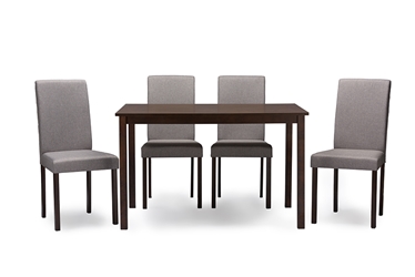 Baxton Studio Andrew Contemporary Espresso Wood Grey Fabric 5PC Dining Set