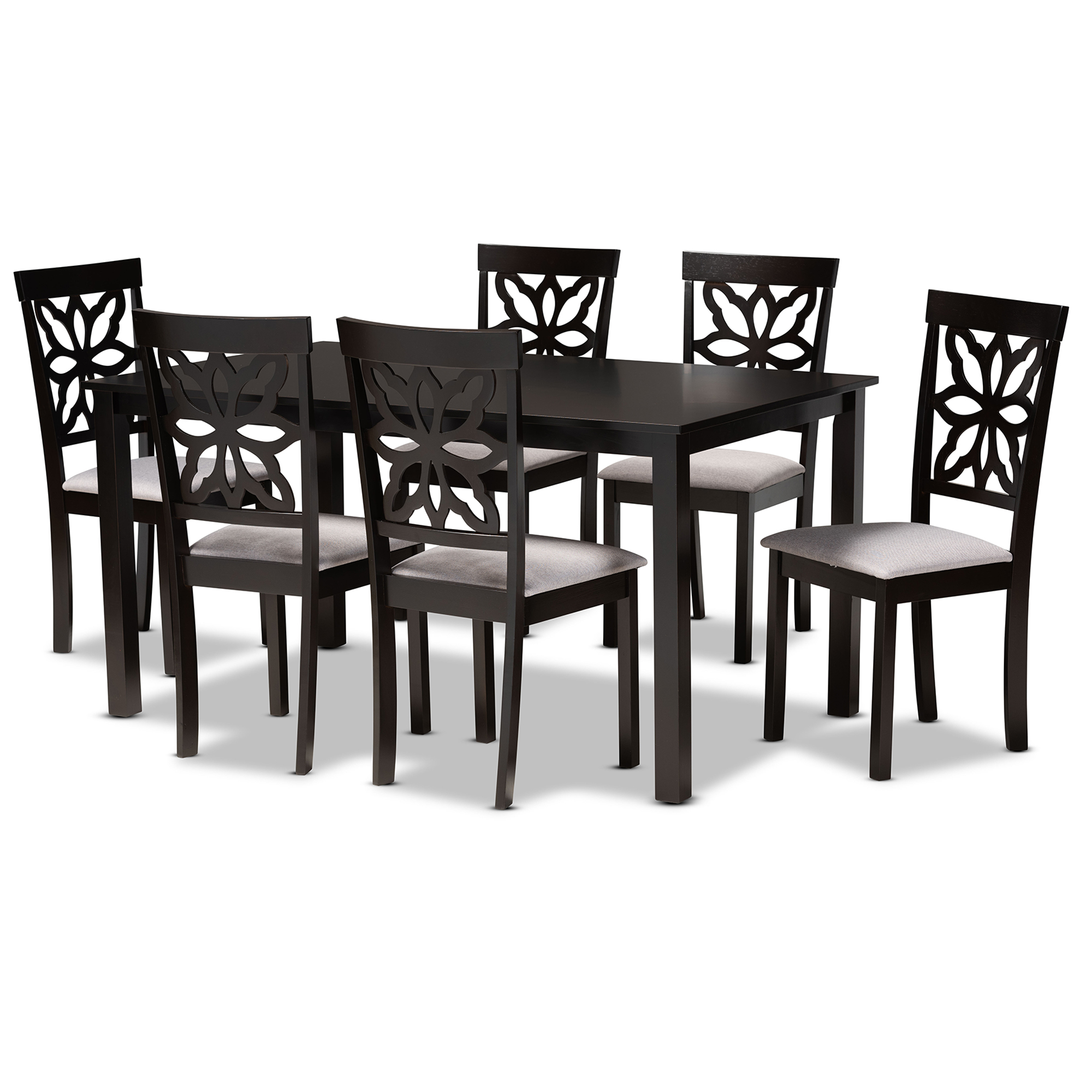 Baxton Studio Dallas Modern and Contemporary Grey Fabric Upholstered and Dark Brown Finished Wood 7-Piece Dining Set