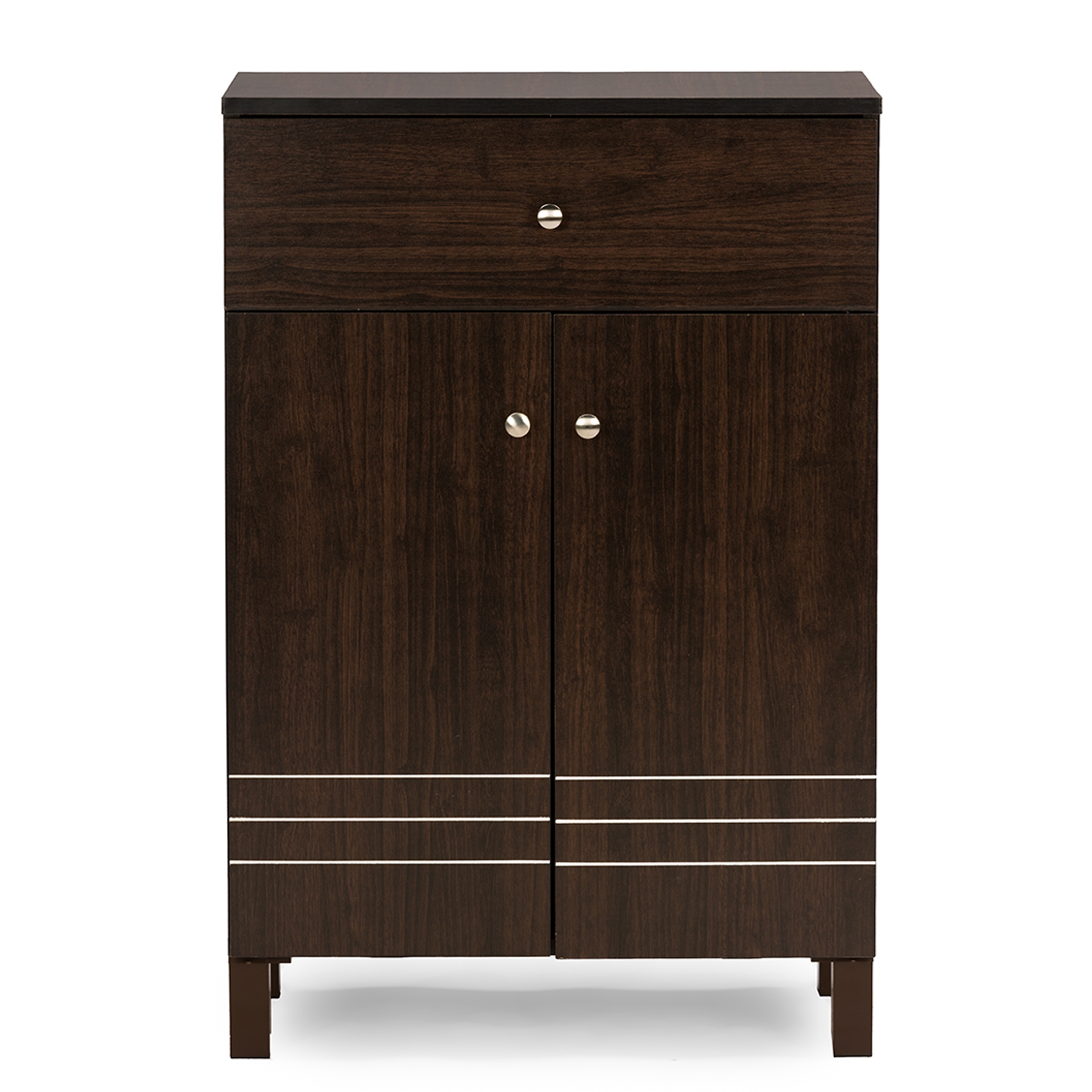 Baxton Studio Felda Dark Brown Modern Shoe Cabinet with 2 Doors and Drawer