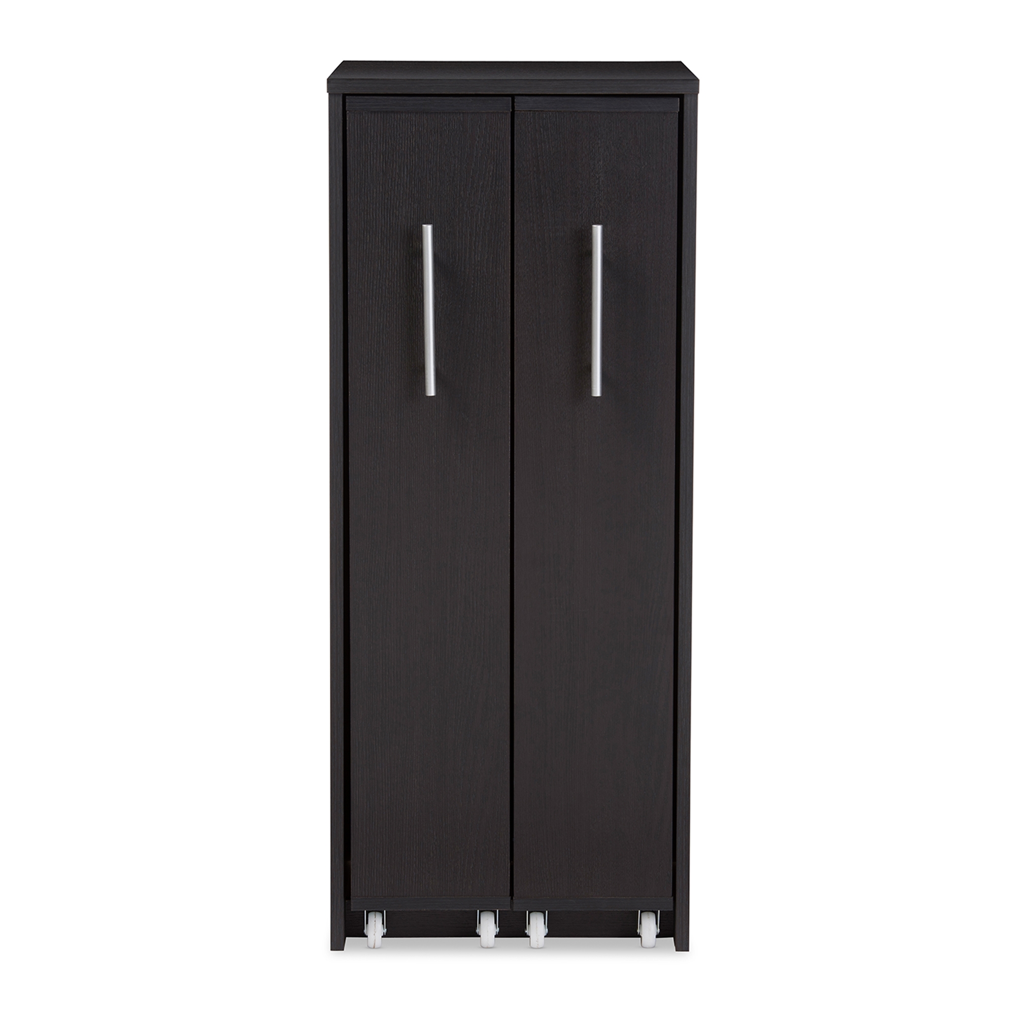 Baxton Studio Lindo Dark Brown Wood Bookcase with Two Pulled-out Doors Shelving Cabinet