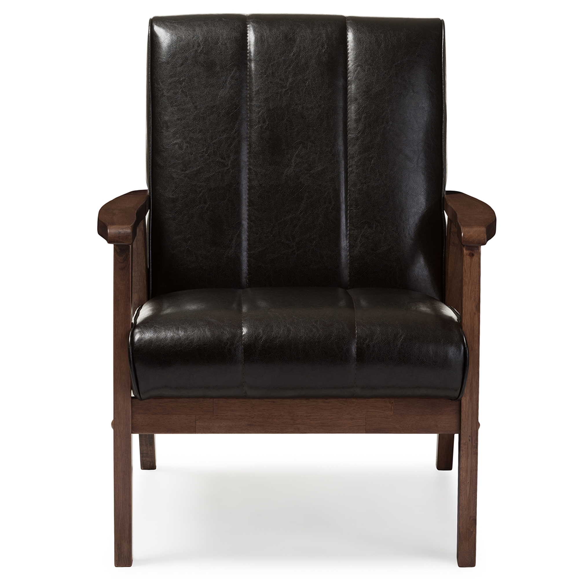 Baxton Studio Nikko Mid-century Modern Scandinavian Style Dark Brown Faux Leather Wooden Lounge Chair