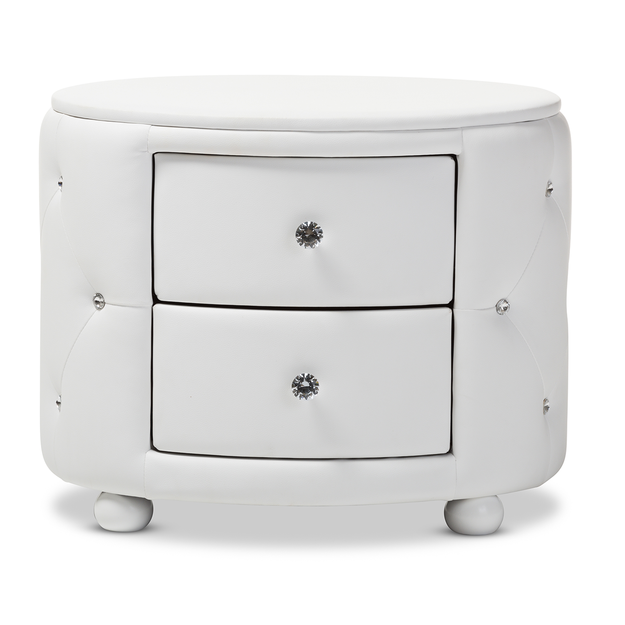 Baxton Studio Davina Hollywood Glamour Style Oval 2-drawer White Faux Leather Upholstered Nightstand