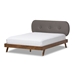 Baxton Studio Penelope Mid-Century Modern Solid Walnut Wood Grey Fabric Upholstered Queen Size Platform Bed - BSOBBT6607-Grey-Queen-XD45