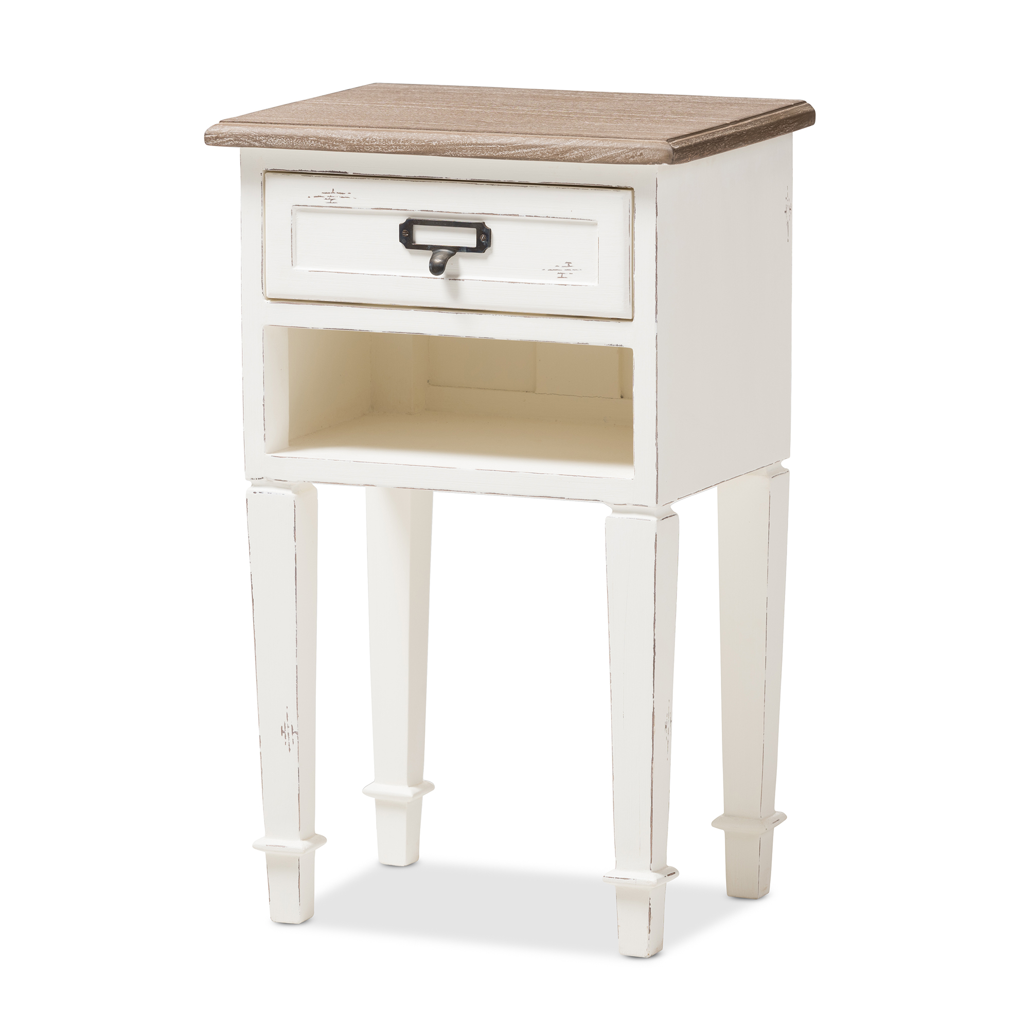 Baxton Studio Dauphine Provincial Style Weathered Oak and White Wash Distressed Finish Wood Nightstand