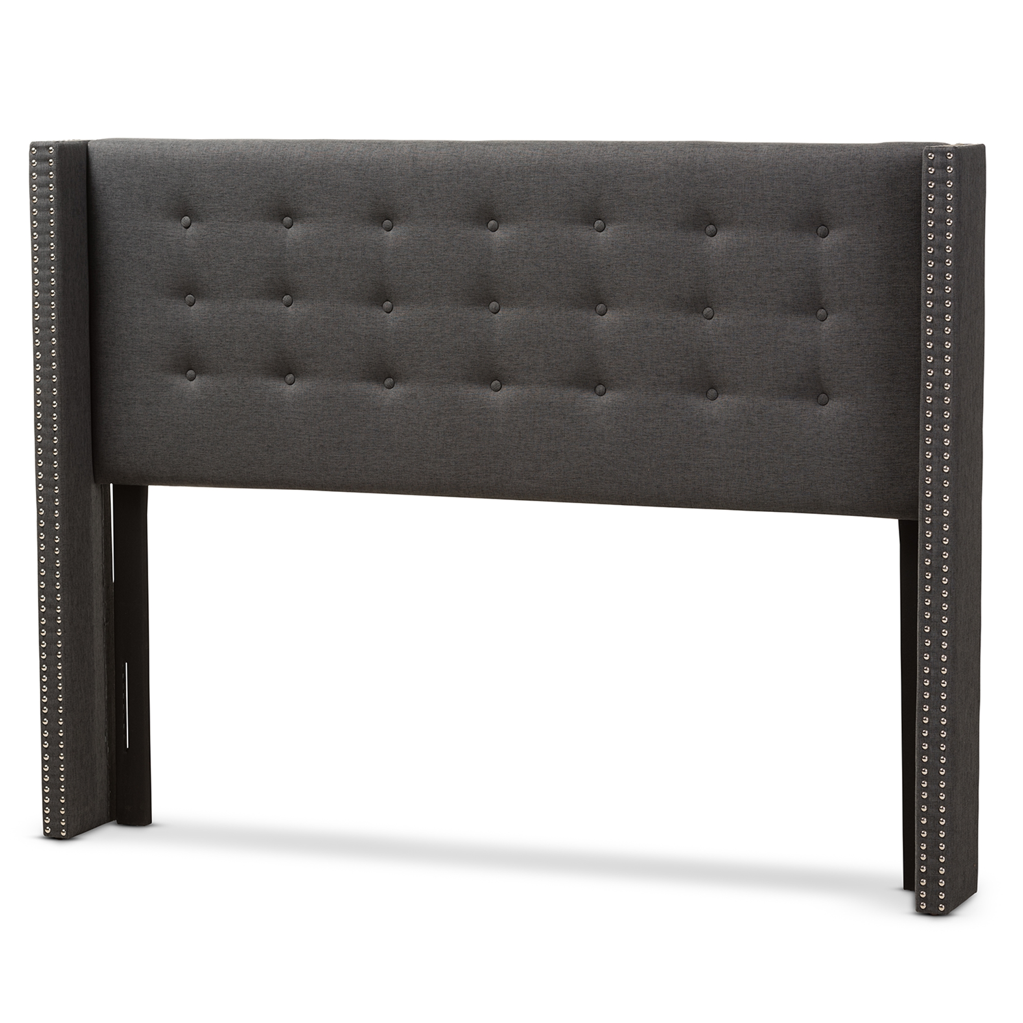 Baxton Studio Ginaro Modern And Contemporary Dark Grey Fabric Button-Tufted Nail head King Size Winged Headboard