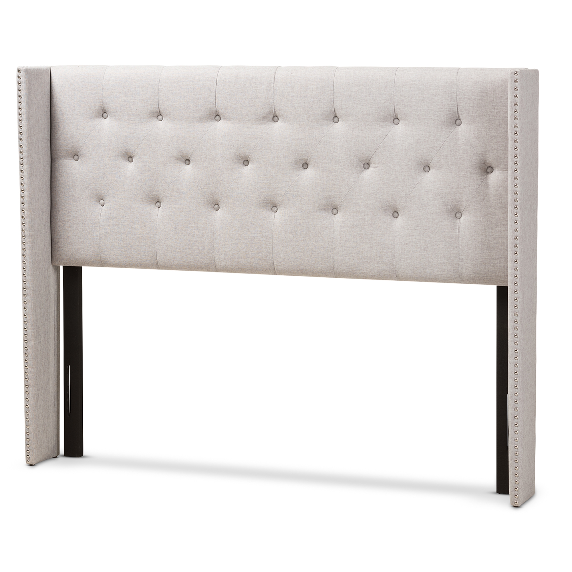 Baxton Studio Ally Modern And Contemporary Greyish Beige Fabric Button-Tufted Nail head King Size Winged Headboard