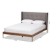 Baxton Studio Brooklyn Mid-Century Modern Walnut Wood Grey Fabric Queen Size Platform Bed - BSOBBT6653-Grey-Queen-XD45