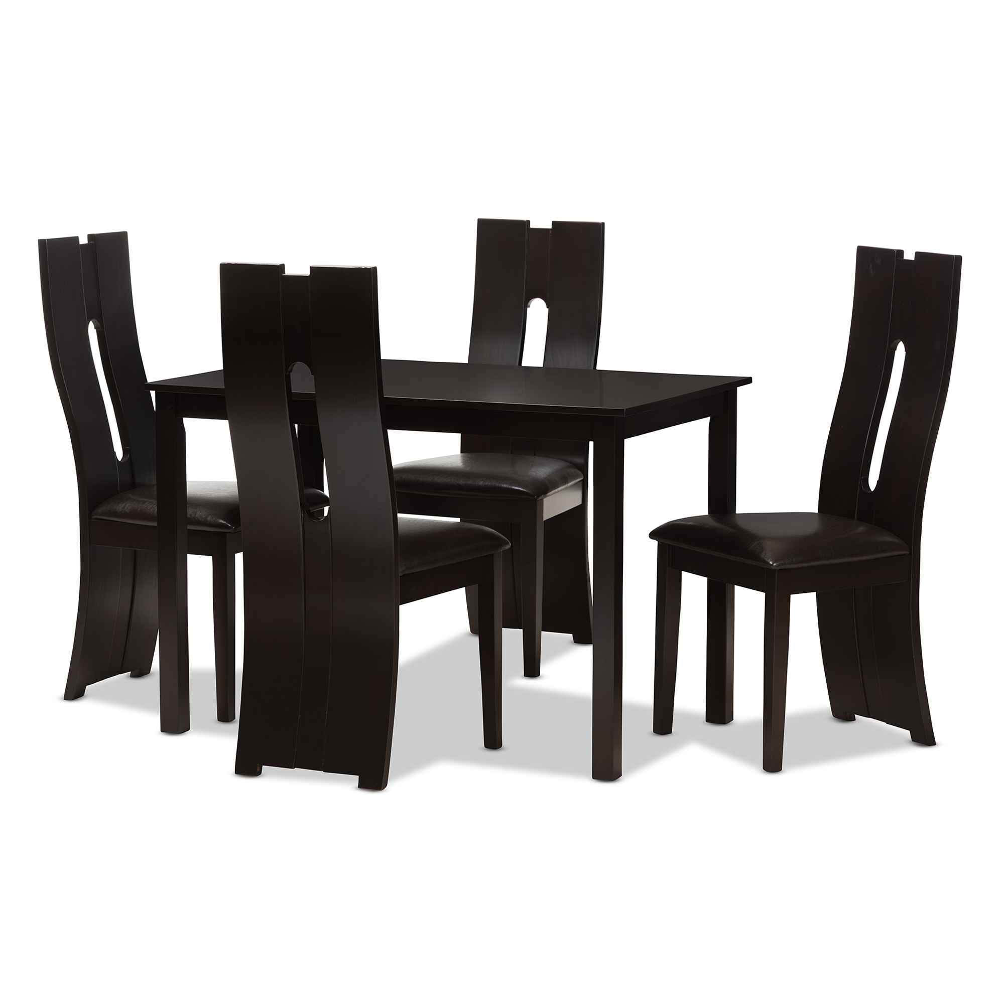 Baxton Studio Alani Modern and Contemporary Dark Brown Faux Leather Upholstered 5-Piece Dining Set