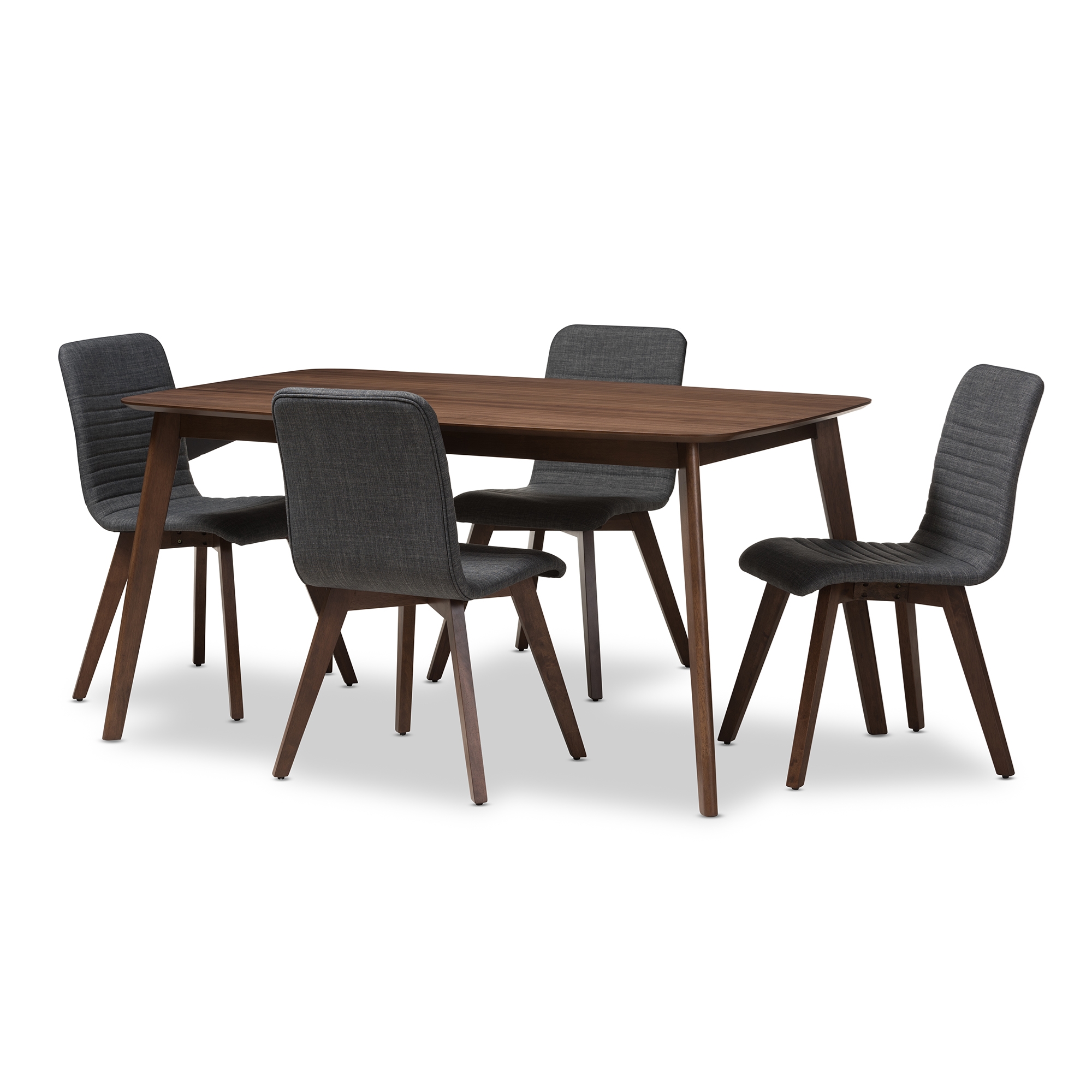 Baxton Studio Sugar Mid-Century Modern Dark Grey Fabric Upholstered Walnut Wood Finished 5-Piece Dining Set