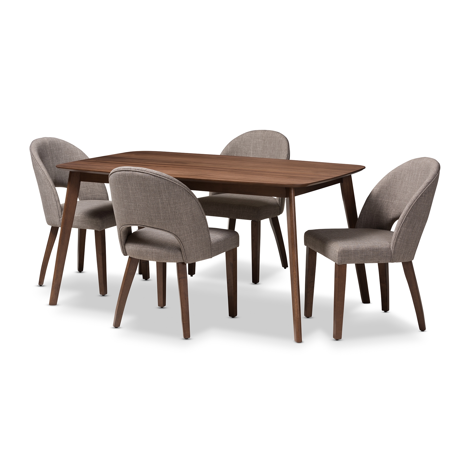 Baxton Studio Wesley Mid-Century Modern Light Grey Fabric Upholstered Walnut Finished Wood 5-Piece Dining Set